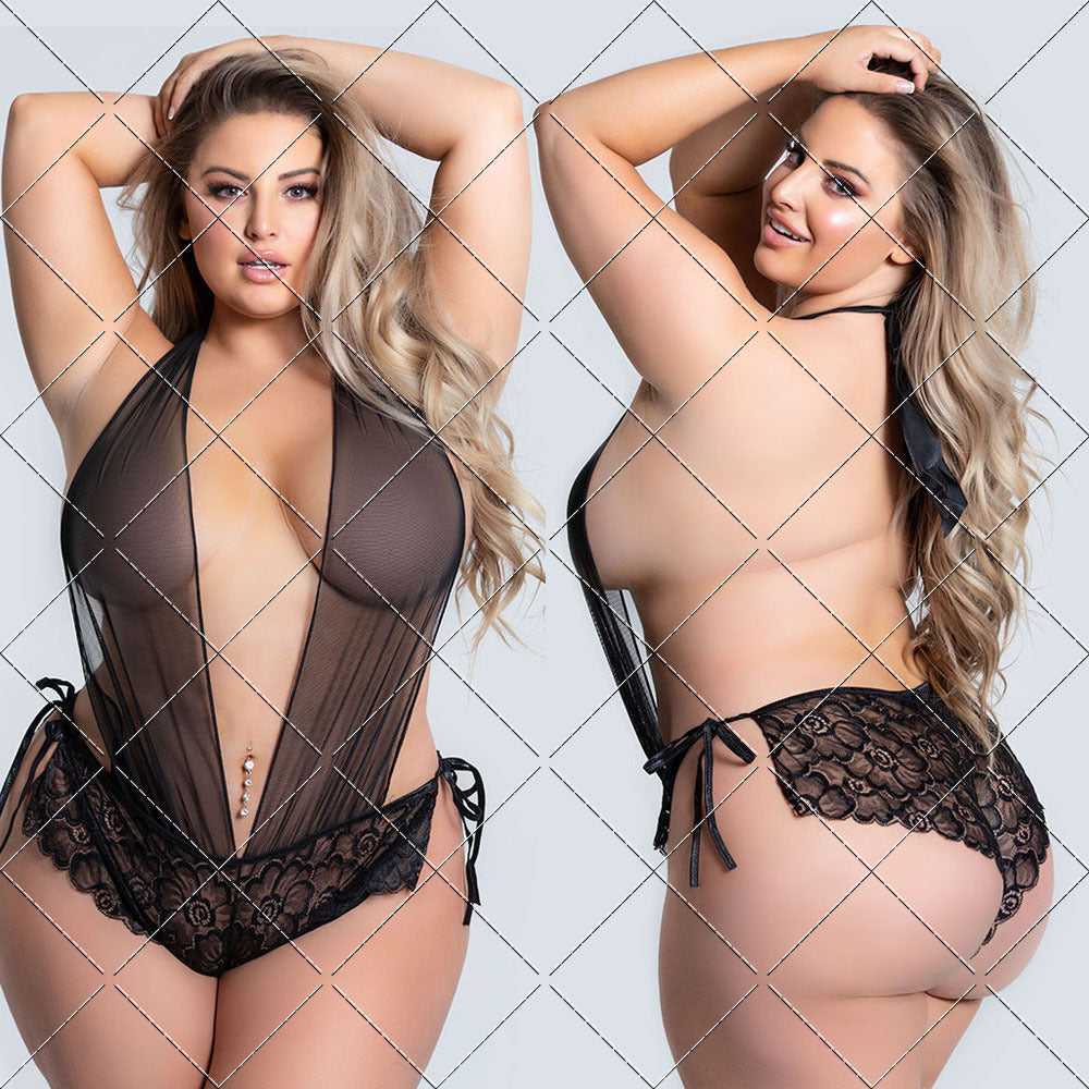 Plus Size Sexy Lingerie Women Lace Tights Nightdress