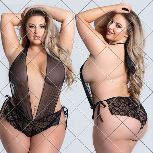 Plus Size Sexy Lingerie Women Lace Tights Nightdress